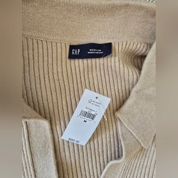 CashSoft Rib Johnny-Collar Midi Dress Size M Color Beige - Picture 4 of 5